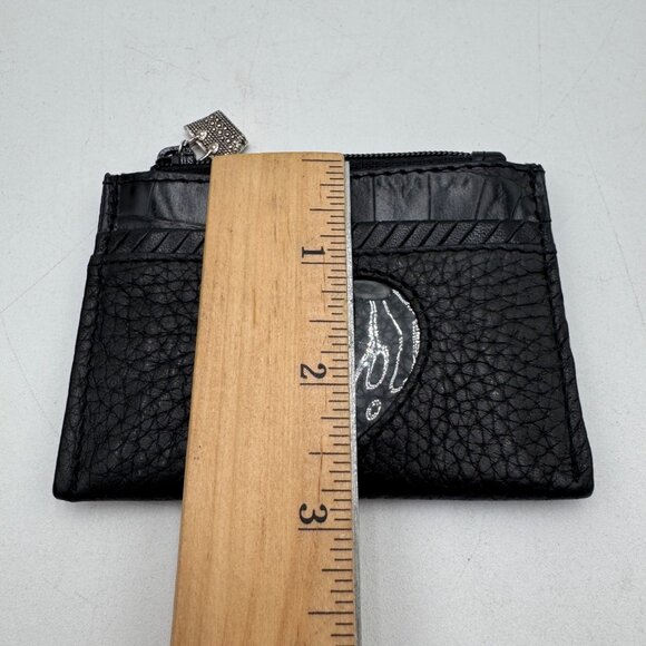 BRIGHTON Small ID Wallet Black Heart woman’s pebble leather floral basket zipper - Picture 9 of 9